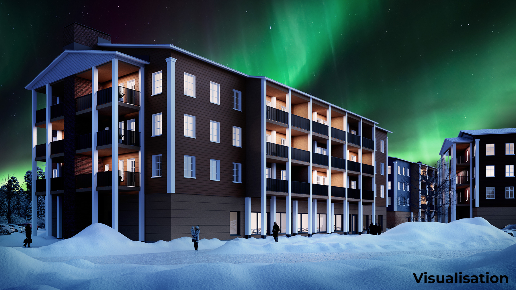 Edificios de apartamentos de Elveshotels bajo la aurora boreal